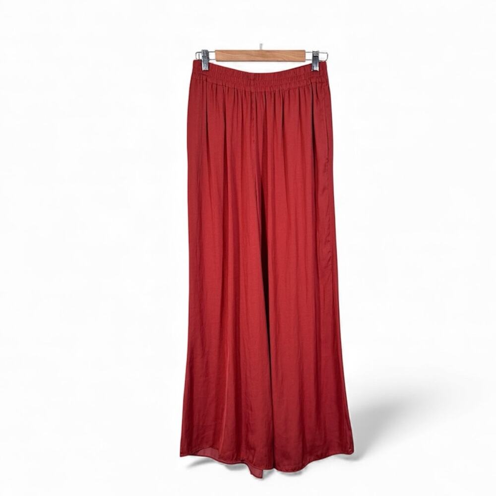 Zara Orange Satin Wide Leg Pull On Pants Womens S High Rise Casual Boho Fall
